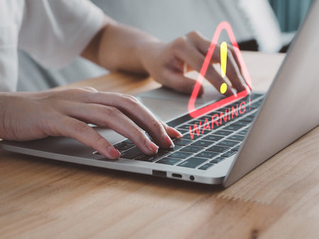 alert system warning red triangle sign network security cyber on a computer network Hack notification system Check for viruses, spyware, malwareの写真素材