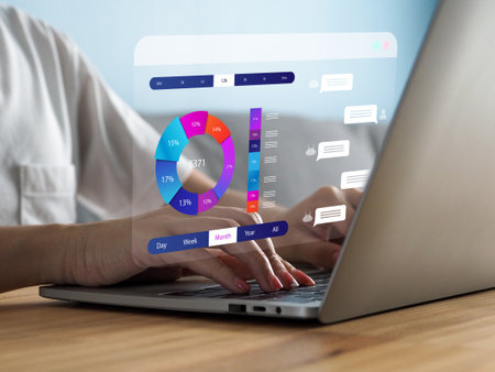 Analysts work using Business Analytics technology, connecting to databases. working with artificial intelligence Chatting with AI analyticsの写真素材