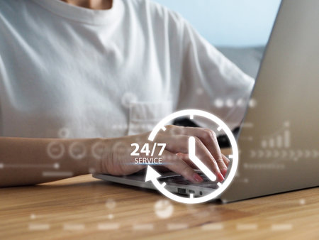 Businessman with global symbol, 24/7 service, service concept. 24 hour serviceの写真素材