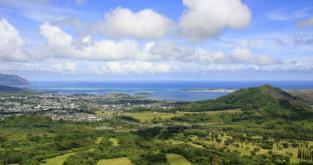 Panorama shot of a Hawaiian coastal cityの写真素材
