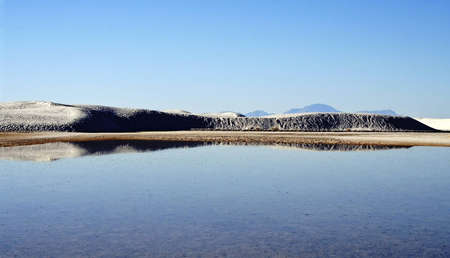 Reflection of mountains of sand in the waterの写真素材