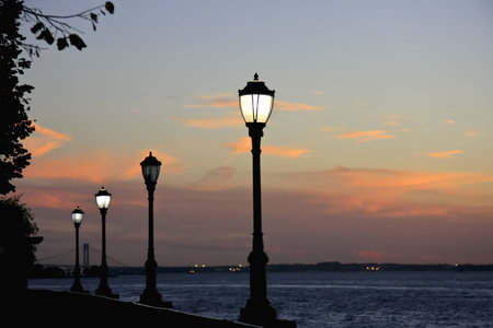 Promenade at the Hudson during sunset