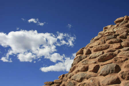 Detail of a adobe building in sunny springtimeの写真素材