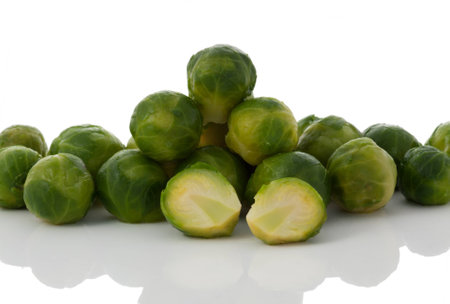 Fresh brussels sprout in a rowの写真素材