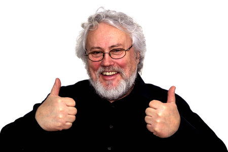 A senior is giving two thumbs upの写真素材