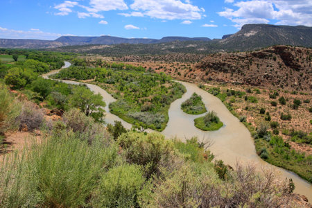 A river flows through New Mexico near Abiquiuの写真素材