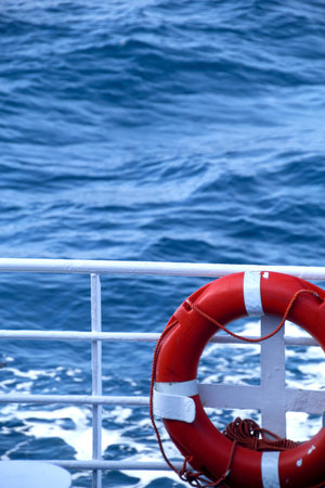 Safety equipment on a ferry boatの写真素材