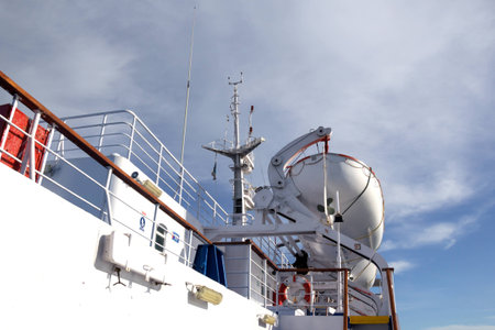 Safety equipment on a ferry boatの写真素材