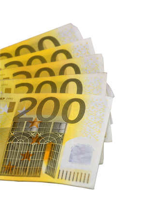 Macro low angle shot of 200 Euro bills in a fanの写真素材