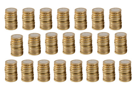 ground of one euro coin stacks in rowsの写真素材