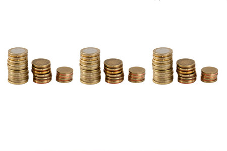Euro coins in stack in a rowの写真素材