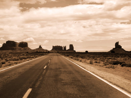 Vintage shot on the highway towards Monument Valleyの写真素材