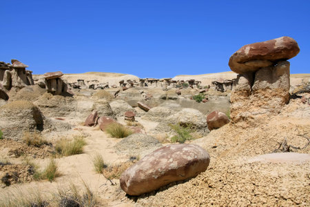 Horizontal shot of hoodoos in New Mexico Wilderness over blue skyの写真素材