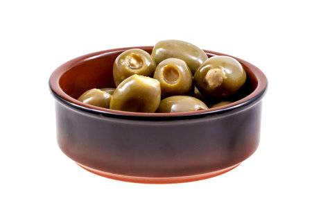 Antipasti in a rustic bowl viewed from slightly aboveの写真素材