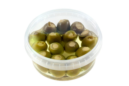 Antipasti in a closed plastic box viewed from aboveの写真素材