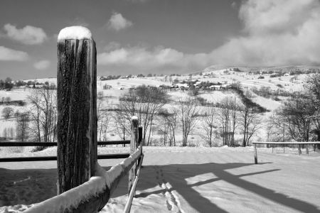 Winter landscape in Slovakia mountain settlementの写真素材