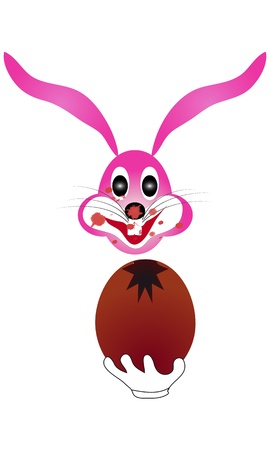 Illustration the Easter bunny rabbit eat chocolate egg is ideal for editing  のイラスト素材