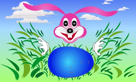 Easter bunny rabbit looking for eggs in the grass-illustration is suitable for further treatmentのイラスト素材