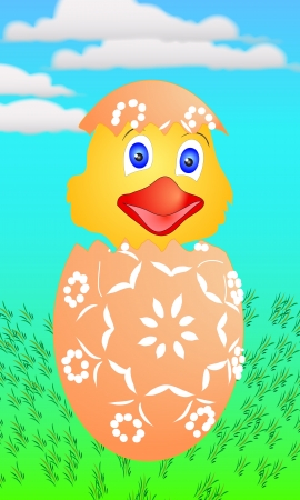 Easter chicken just hatched from eggs - suitable for greeting cards, or as further treatmentのイラスト素材