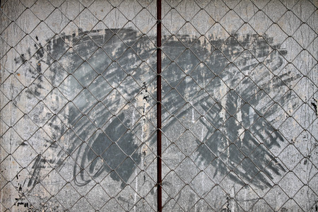 Dirty window behind old rusted meshの写真素材