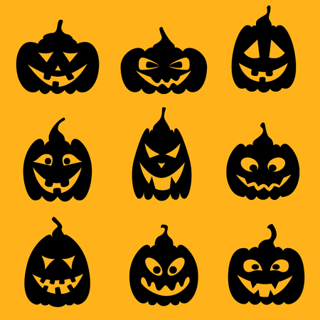 Halloween emotional pumpkins set. Template for banner. Vector.のイラスト素材