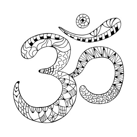 Zentangle Om symbol. Aum, ohm. Hand drawn detailed vector illustration. Hand drawn background....