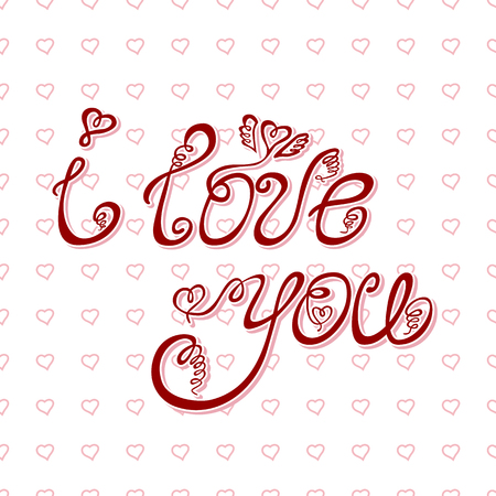 'i love you' hand lettering - handmade calligraphy; scalable and editable vector illustration. Hand-drawn doodle seamless pattern with heartsのイラスト素材