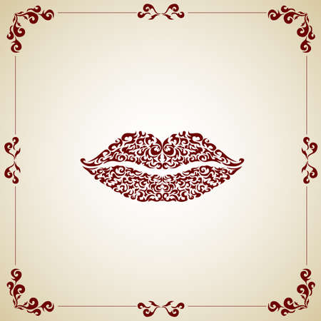 Ornate red lips icon logo kiss red lipstick.のイラスト素材