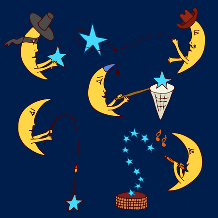 Set of cartoon moons.のイラスト素材