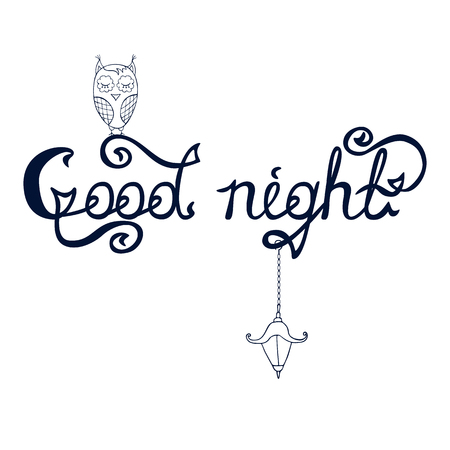 Good night word written in calligraphy style. Handwritten script. Vector illustration.のイラスト素材