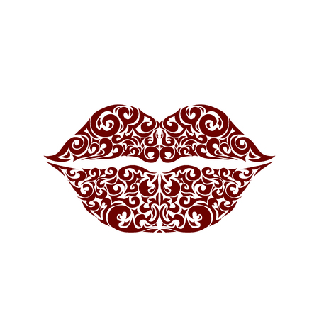 Ornate red lips icon logo kiss red lipstick.のイラスト素材