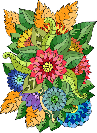 Magic  pattern with abstract flowers and leaves. Bohemian background. Vector backdrop. Summer template. Bright patternのイラスト素材