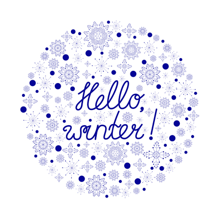 Merry Christmas ball typography illustration with snowflakes. Phrase "Hello, winter".のイラスト素材