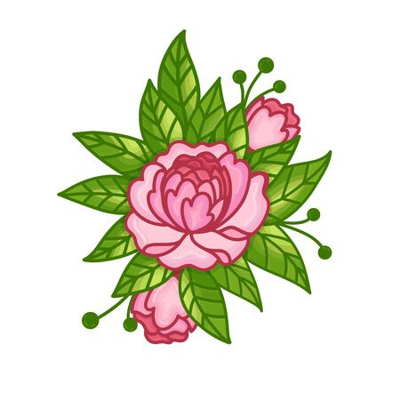 Bouquet of peonies. Hand drawn vector illustration isolated on white background.のイラスト素材