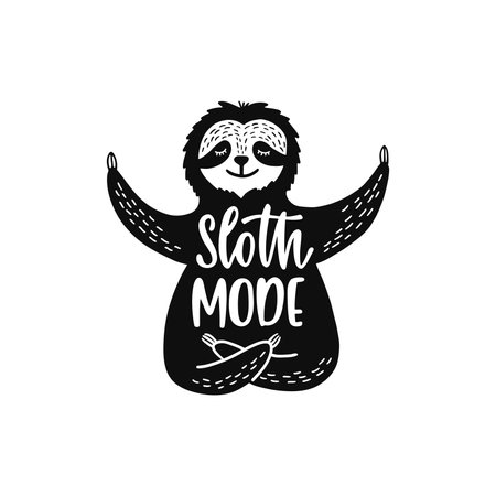 Cartoon sloth bear meditates in lotus position. Inspirational quote - Sloth mode.のイラスト素材