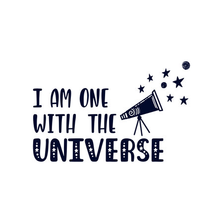 Inspirational vector lettering phrase: I Am One With The Universe. Hand drawn kid poster.のイラスト素材