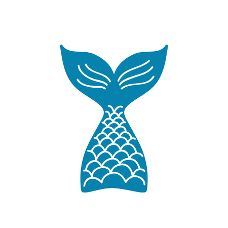 Hand drawn silhouette of mermaids tail. Vector illustration isolated on white background.のイラスト素材