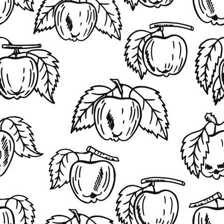 Seamless pattern with hand drawn apples. Vector sketch background. Doodle design.のイラスト素材