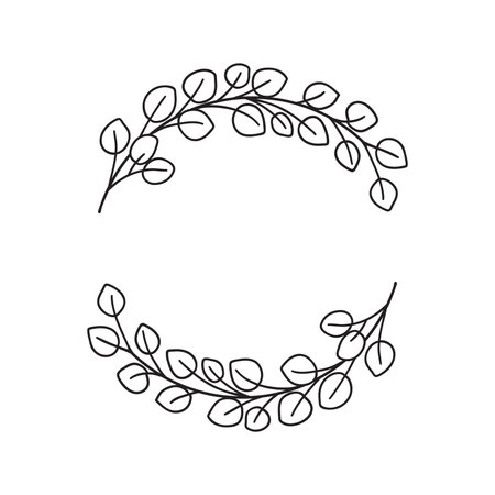 Hand drawn eucalyptus wreath. Circle floral frame with leaves.のイラスト素材