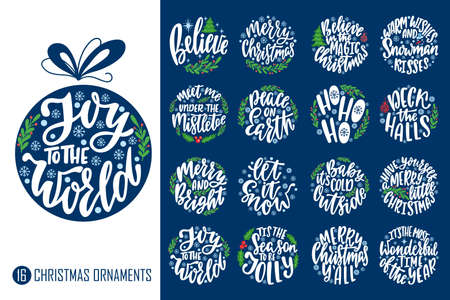 Round Christmas Ornament with hand drawn lettering text.のイラスト素材