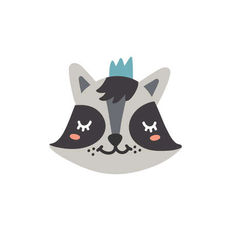 Cute cartoon animal head. Baby raccoon vector illustration isolatedのイラスト素材