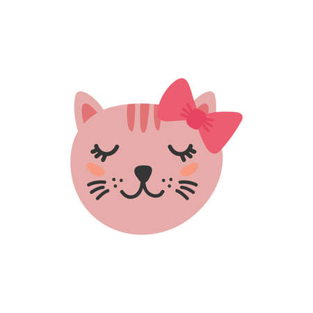 Cute cartoon animal head. Baby cat vector illustration isolatedのイラスト素材