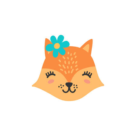 Cute cartoon animal head. Baby fox vector illustrationのイラスト素材