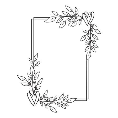 Hand drawn floral wreath with heart and leaves.のイラスト素材