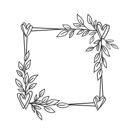 Hand drawn floral wreath with heart and leaves.のイラスト素材