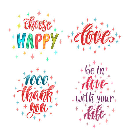 Set of hand lettered inspirational quotes. Motivational phrases.のイラスト素材