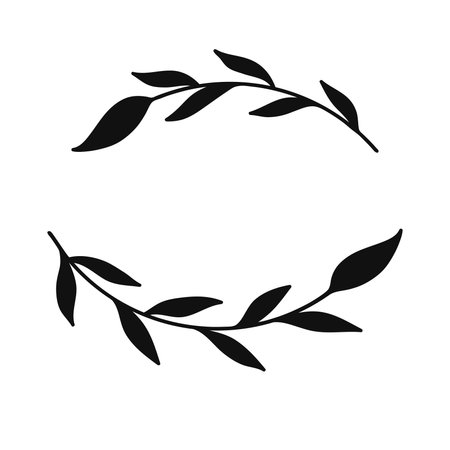 Delicate leaves border. Hand drawn floral frame. Decorative element for wedding invitation, holiday design. Romantic branches silhouette. Vector illustration isolated.のイラスト素材