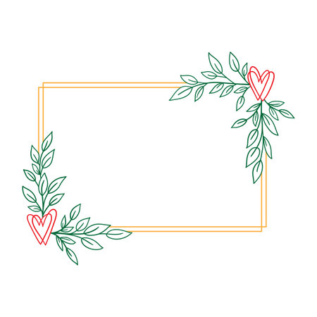 Hand drawn floral wreath with heart and leaves. Rectangle botanical frame for monogram, wedding logo, invitation, postcard, and more. Vintage ornament vector illustration isolated on white background.のイラスト素材
