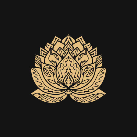 Ornamental lotus flower pattern with third eye. Decoration in oriental, Indian style. Doodle ornament. Gold silhouette hand drawn vector illustration.のイラスト素材