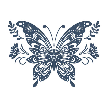 Vector illustration of butterfly tattoo stickers, elegant floral silhouette.のイラスト素材